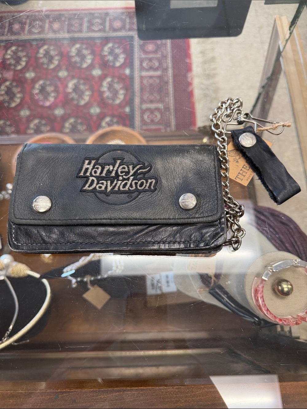 Harley-Davidson Black Leather Chain Biker Wallet with Embossed Logo